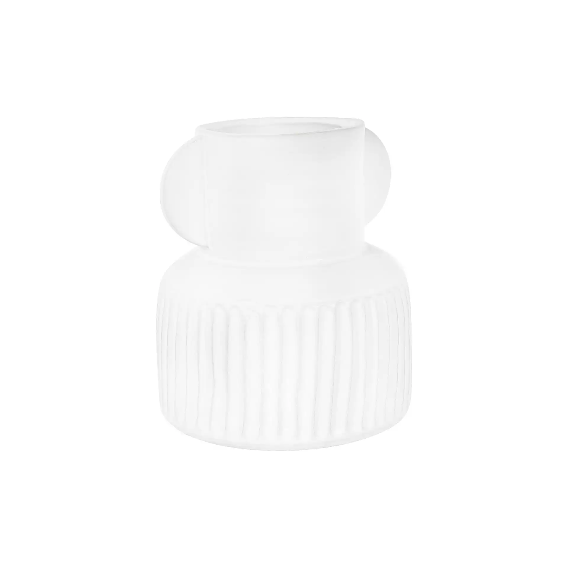 Pleated Stoneware Vase with Vertical Handles, White, Large