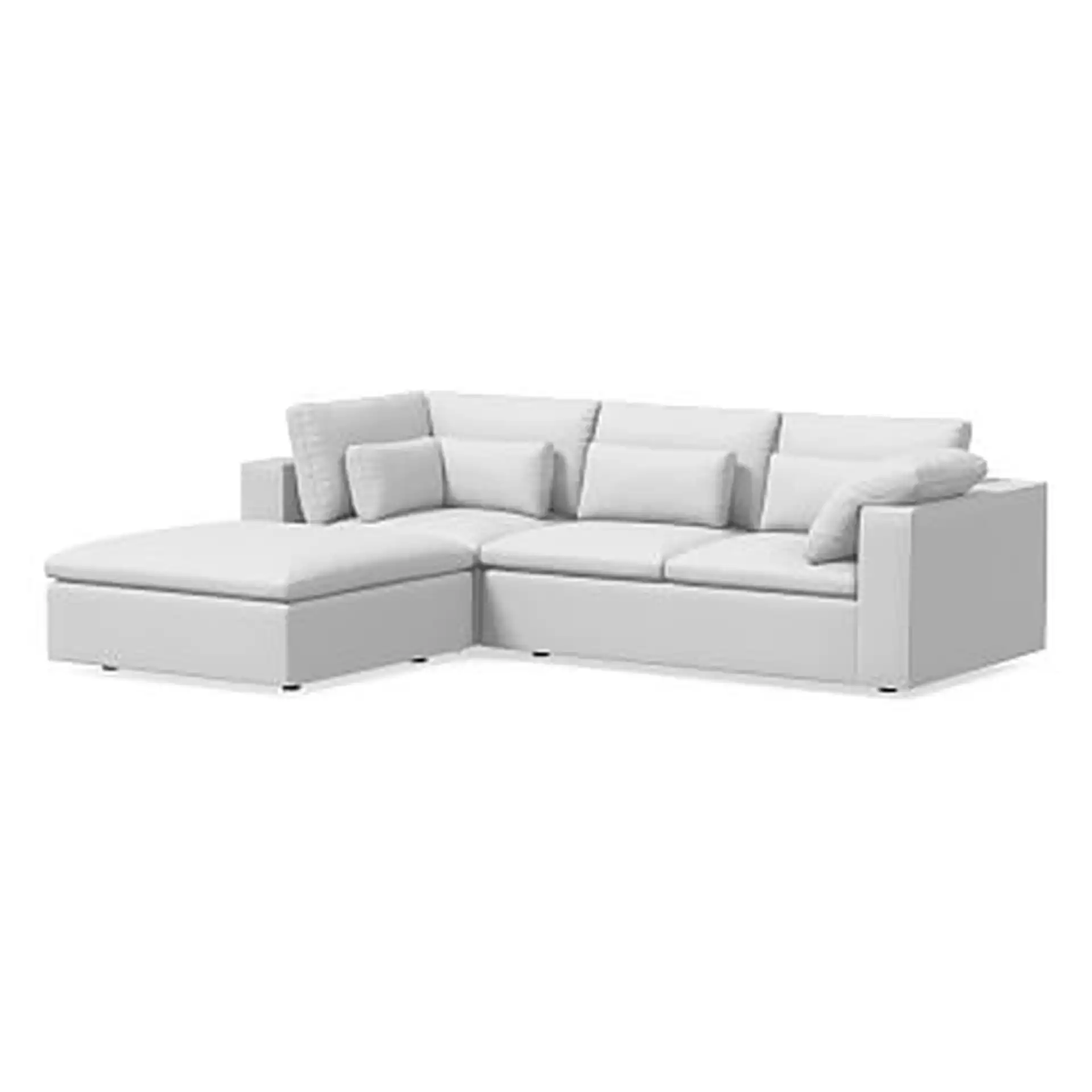 Harmony Modular Sectional Set 02: Right Arm Sofa + Corner + Ottoman, Down, Performance Washed Canvas, White, Concealed Supports