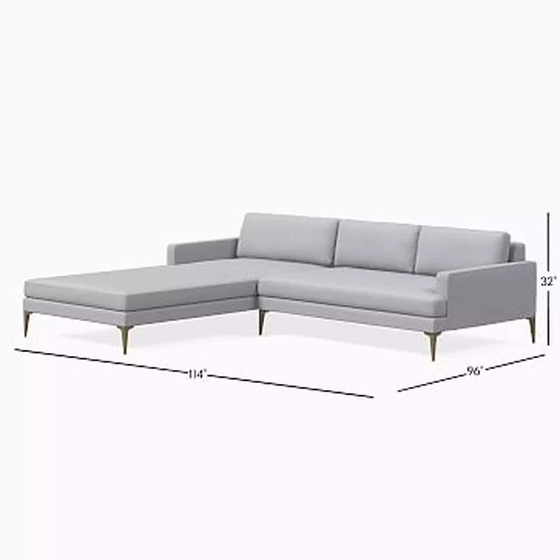 Andes Sectional Set 17: Left Arm 2.5 Seater Sofa, Right Arm Chaise, Distressed Velvet, Ink Blue, Dark Pewter