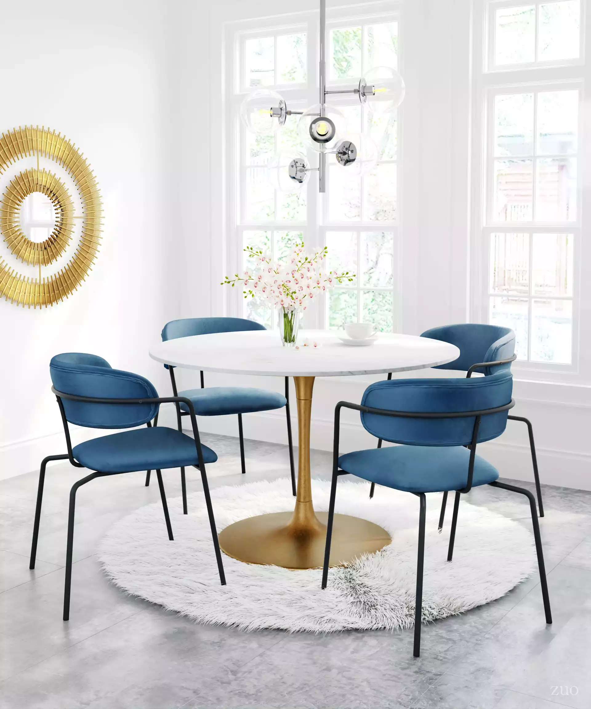 Ithaca Dining Table, White & Gold