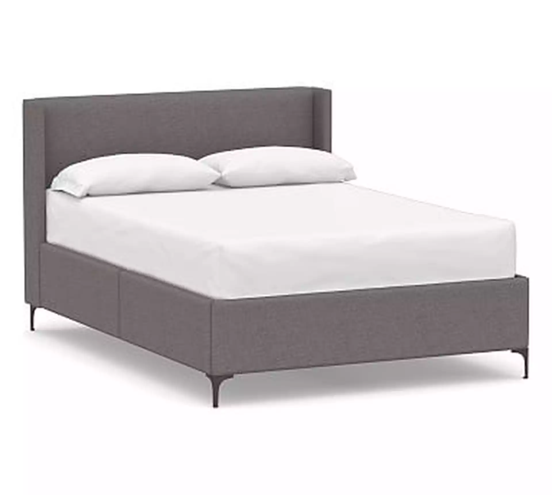 Jake Upholstered Storage Bed with Metal Base, Full, Brushed Crossweave Charcoal