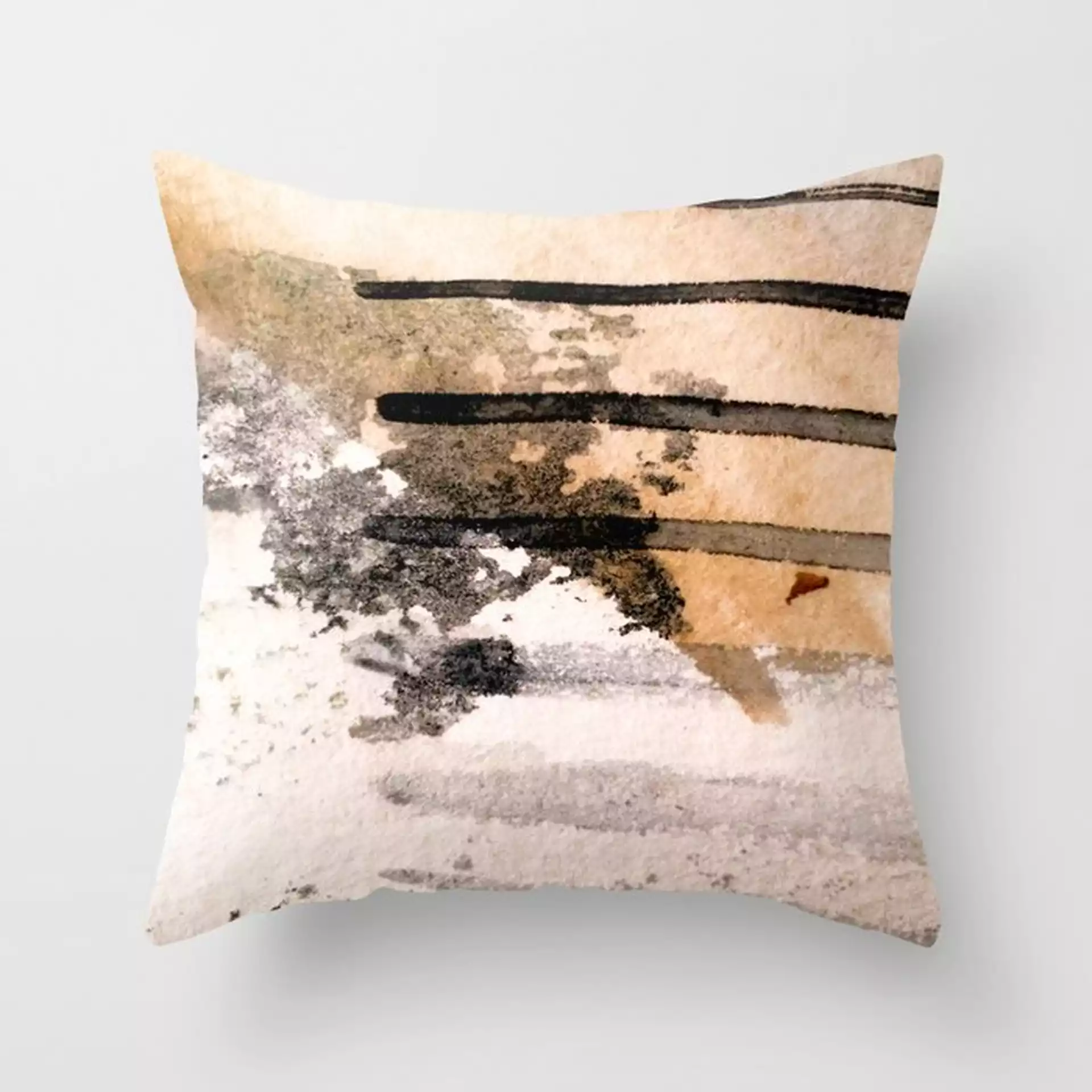 Desert Musings - A Watercolor And Ink Abstract In Gray, Brown, And Black Couch Throw Pillow by Alyssa Hamilton Art - Cover (24" x 24") with pillow insert - Indoor Pillow