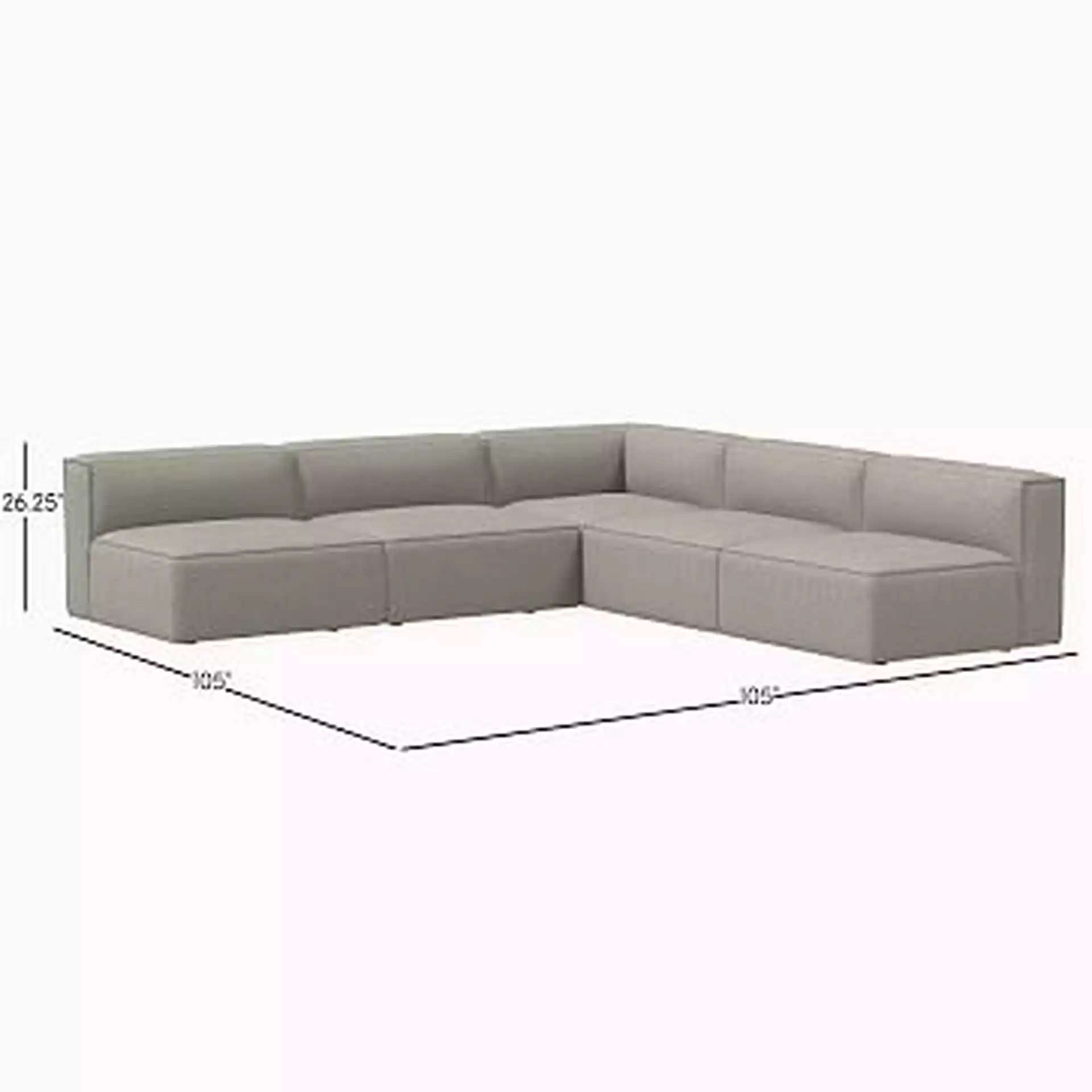 Remi Sectional Set 03: Remi Single, Remi Single, Remi Corner, Remi Single, Remi Single, Memory Foam, Deco Weave, Pearl Gray, Concealed Support