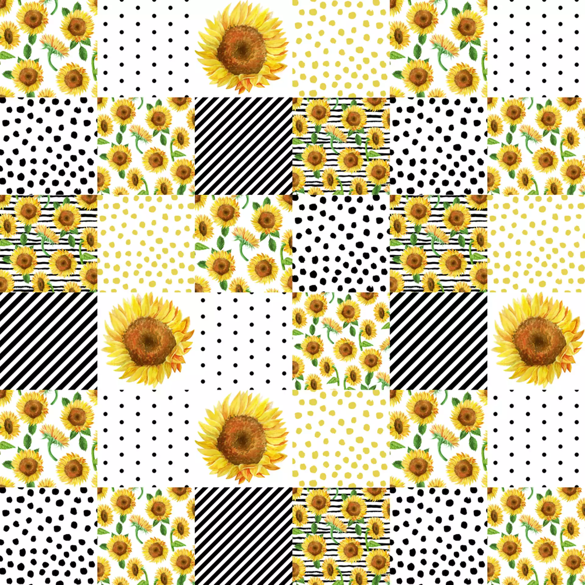 Sunflower Quilt - Patchwork, Boho, Summer, Black And White, Feminine, Floral, Couch Throw Pillow by Charlottewinter - Cover (18" x 18") with pillow insert - Outdoor Pillow