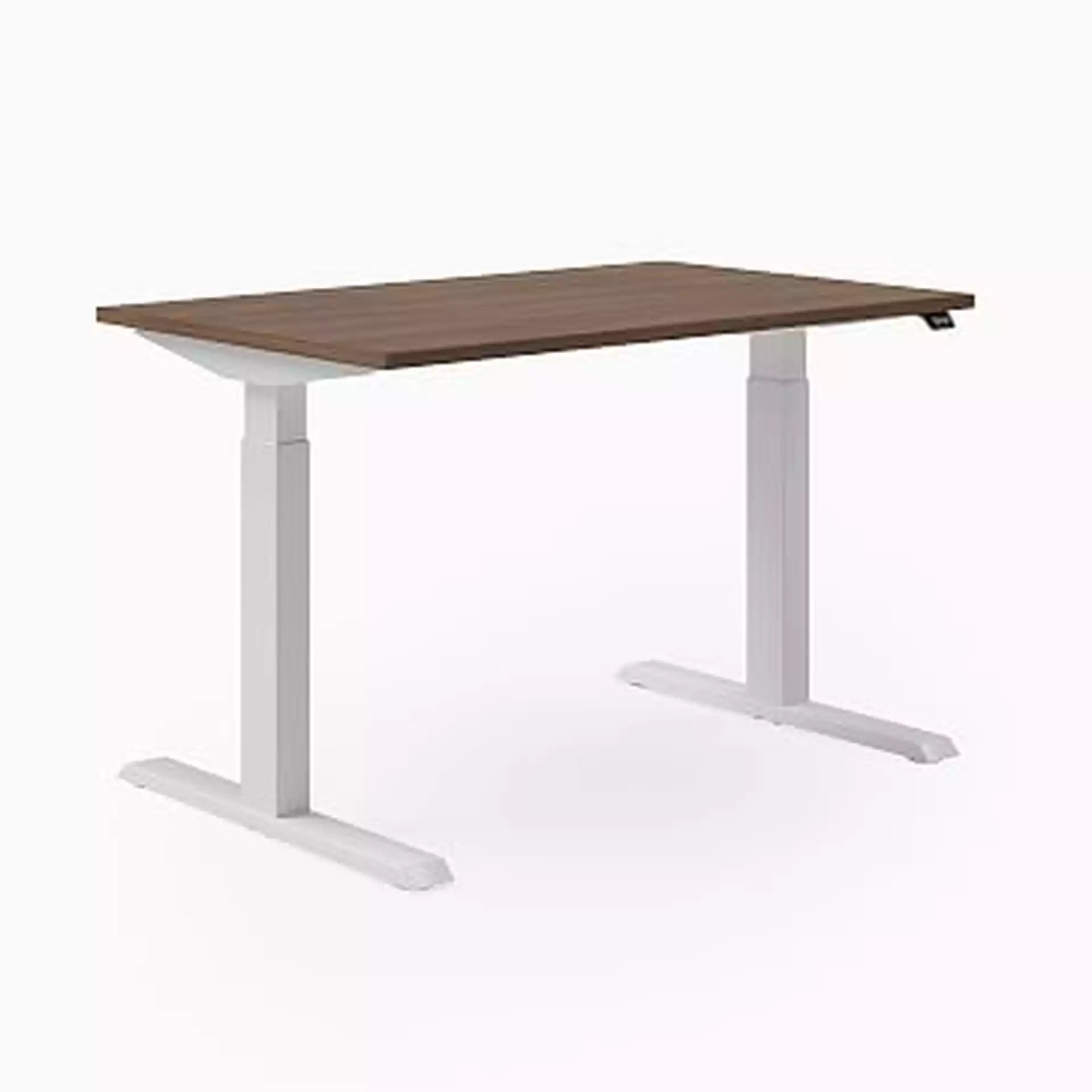 Steelcase Migration SE Height-Adjustable Desk, 23"x58", Virginia Walnut, Merle, Mitered Edge Foot