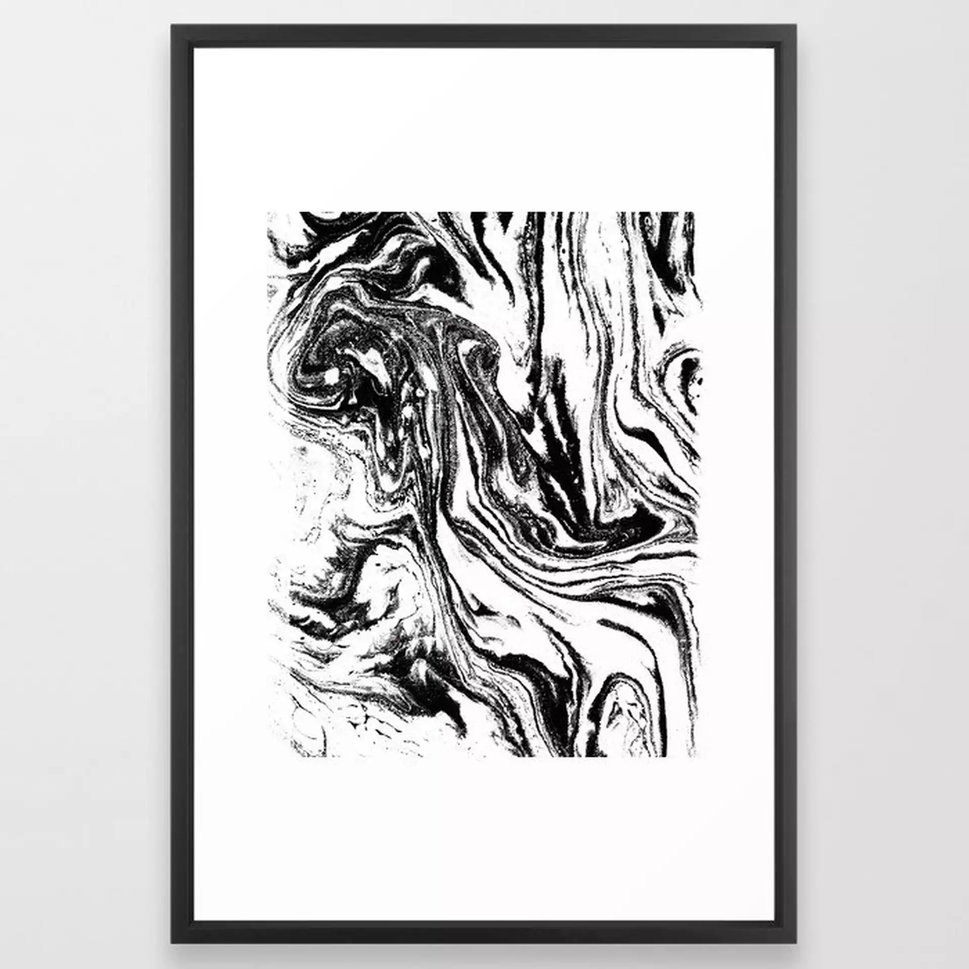 Black And White Marble Watercolor Painting Canvas Art Decor Framed Art Print by Charlottewinter - Vector Black - LARGE (Gallery)-26x38