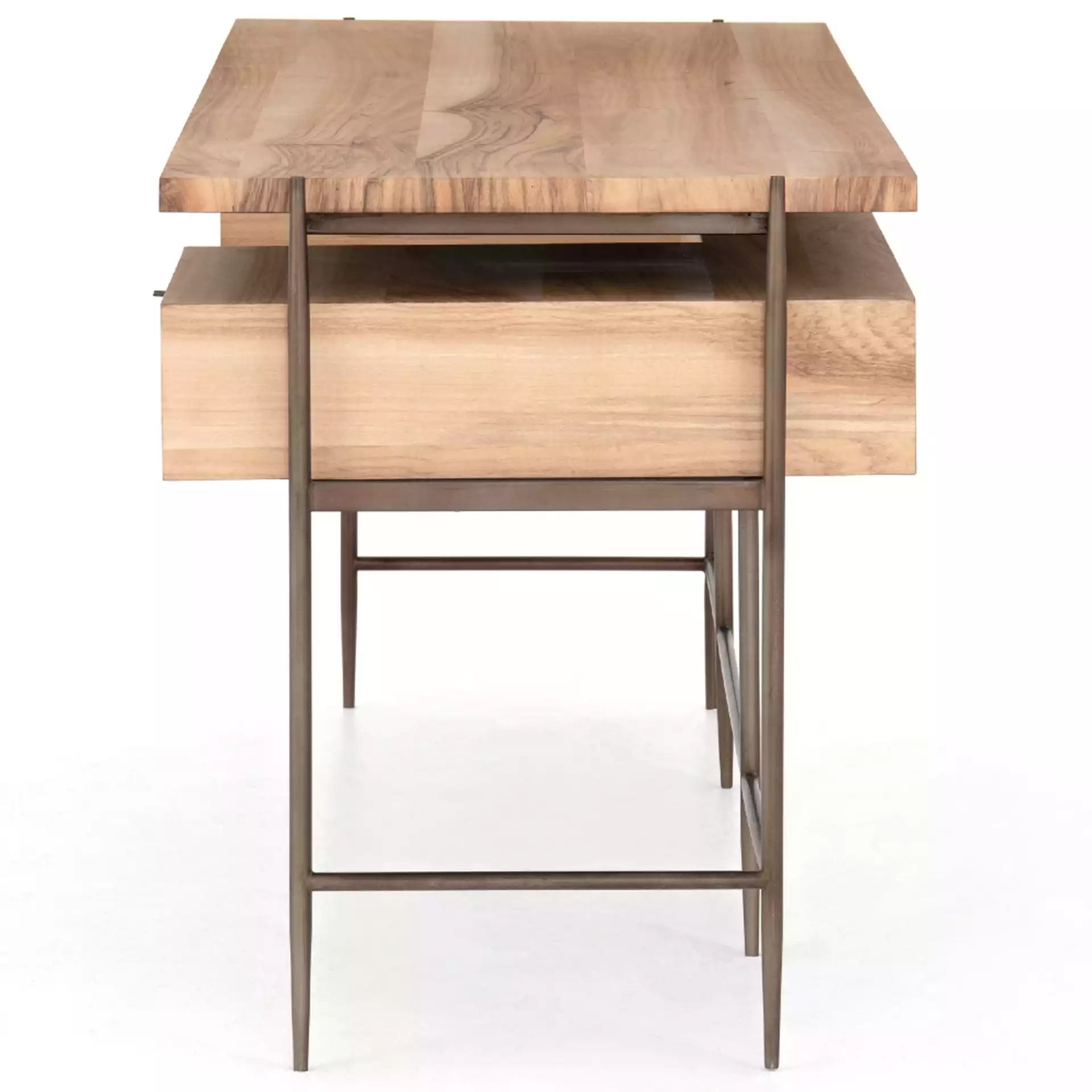 Lia Rustic Lodge Brown Woodgrain Tabletop Iron Desk
