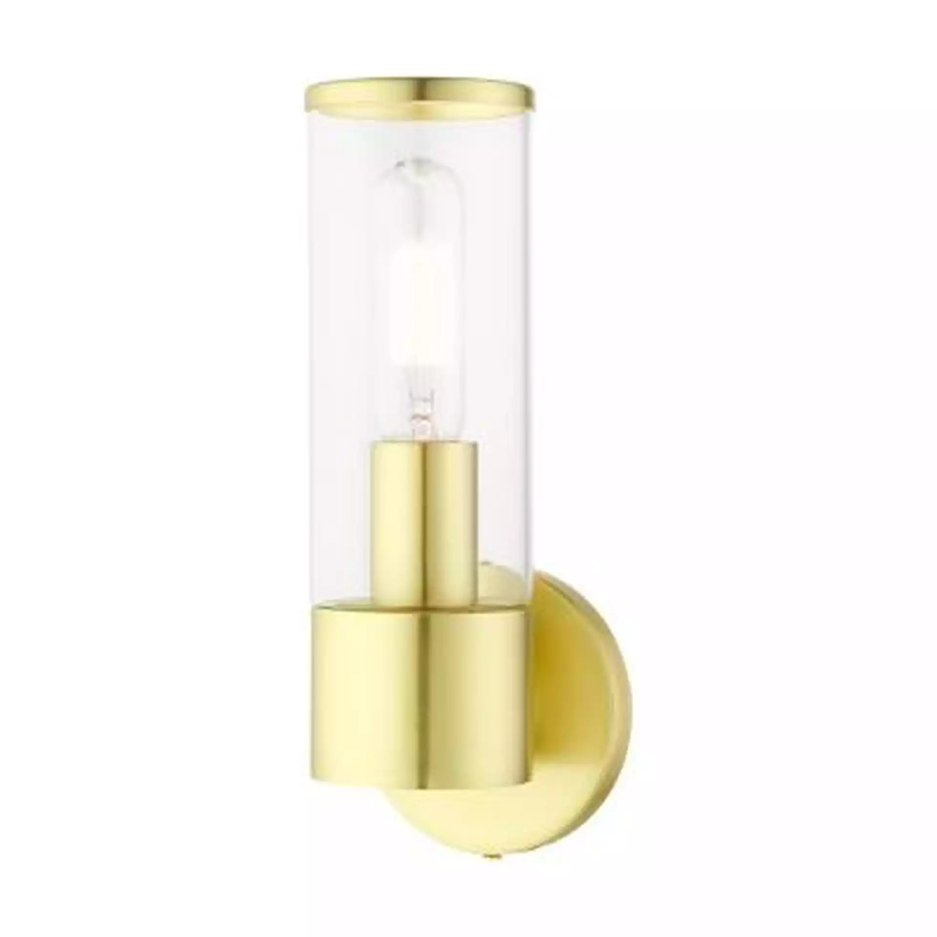 LIVEX LIGHTING Bancroft 4.25 in. 1-Light Satin Brass Vanity Light with Clear Glass Shade