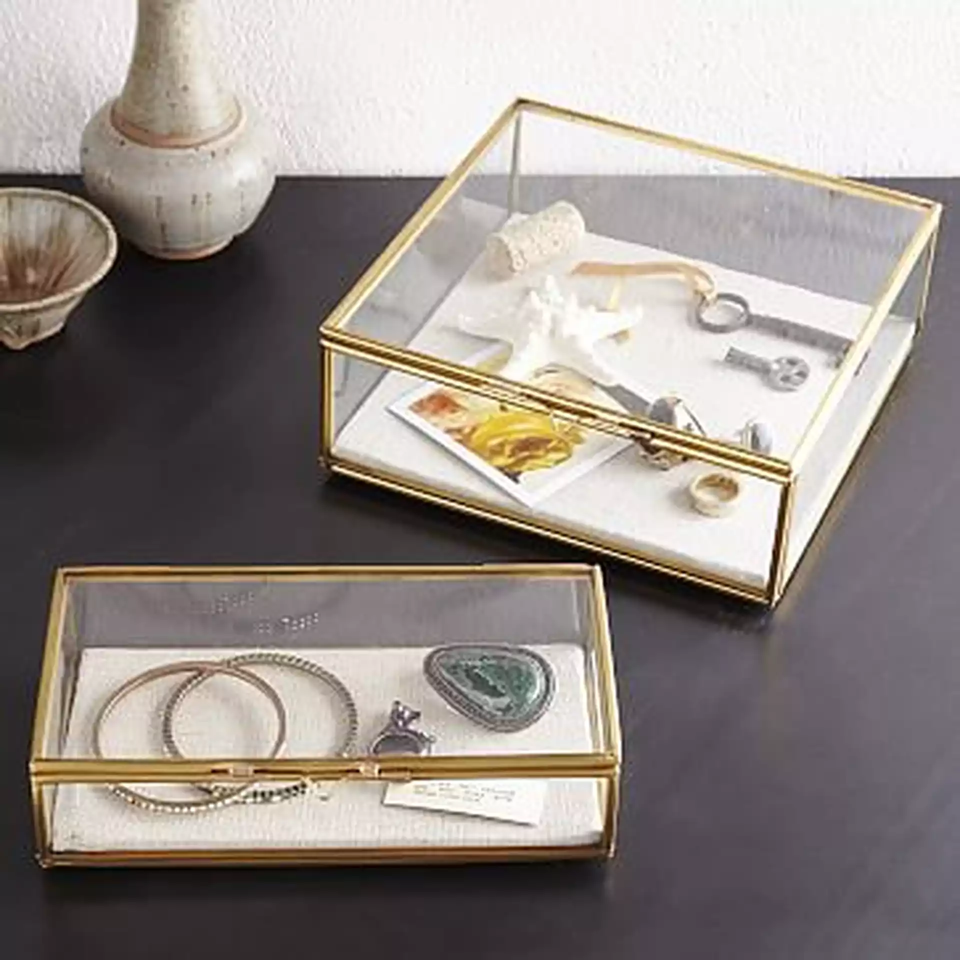 Golden Glass Shadow Box, Gold, Small Square