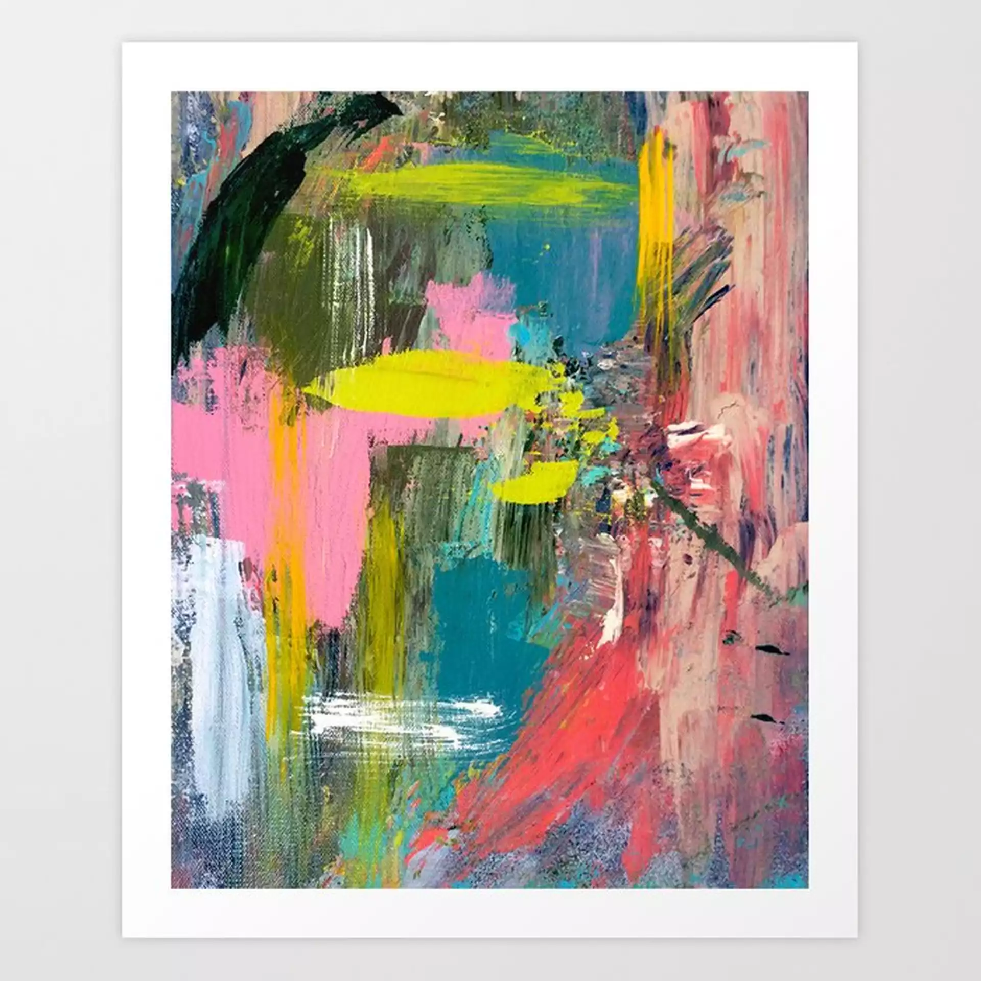 Collision - A Bright Abstract With Pinks, Greens, Blues, And Yellow Art Print by Alyssa Hamilton Art - X-Small