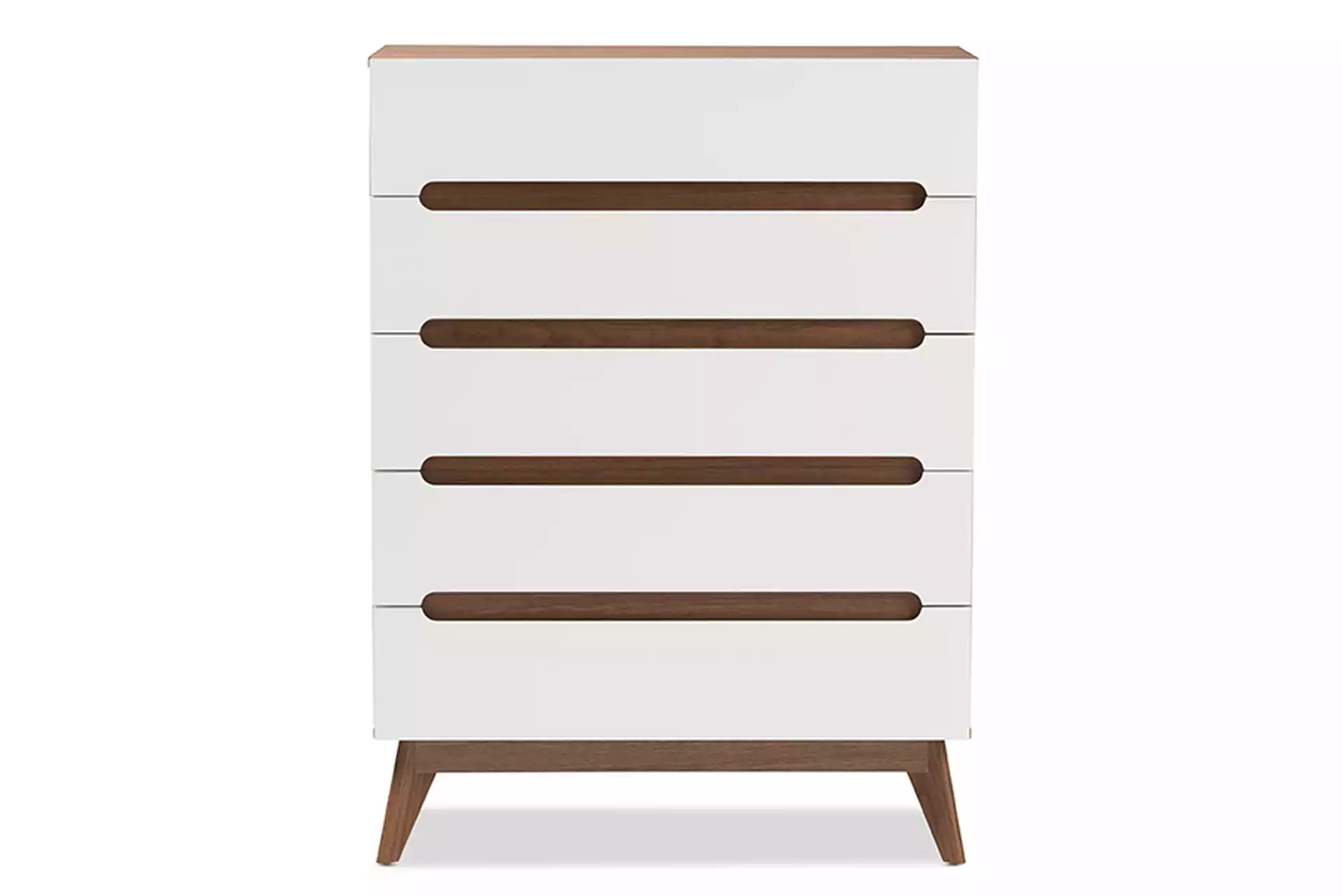 Calypso Mid-Century Modern White and Walnut Wood 5-Drawer Storage Chest