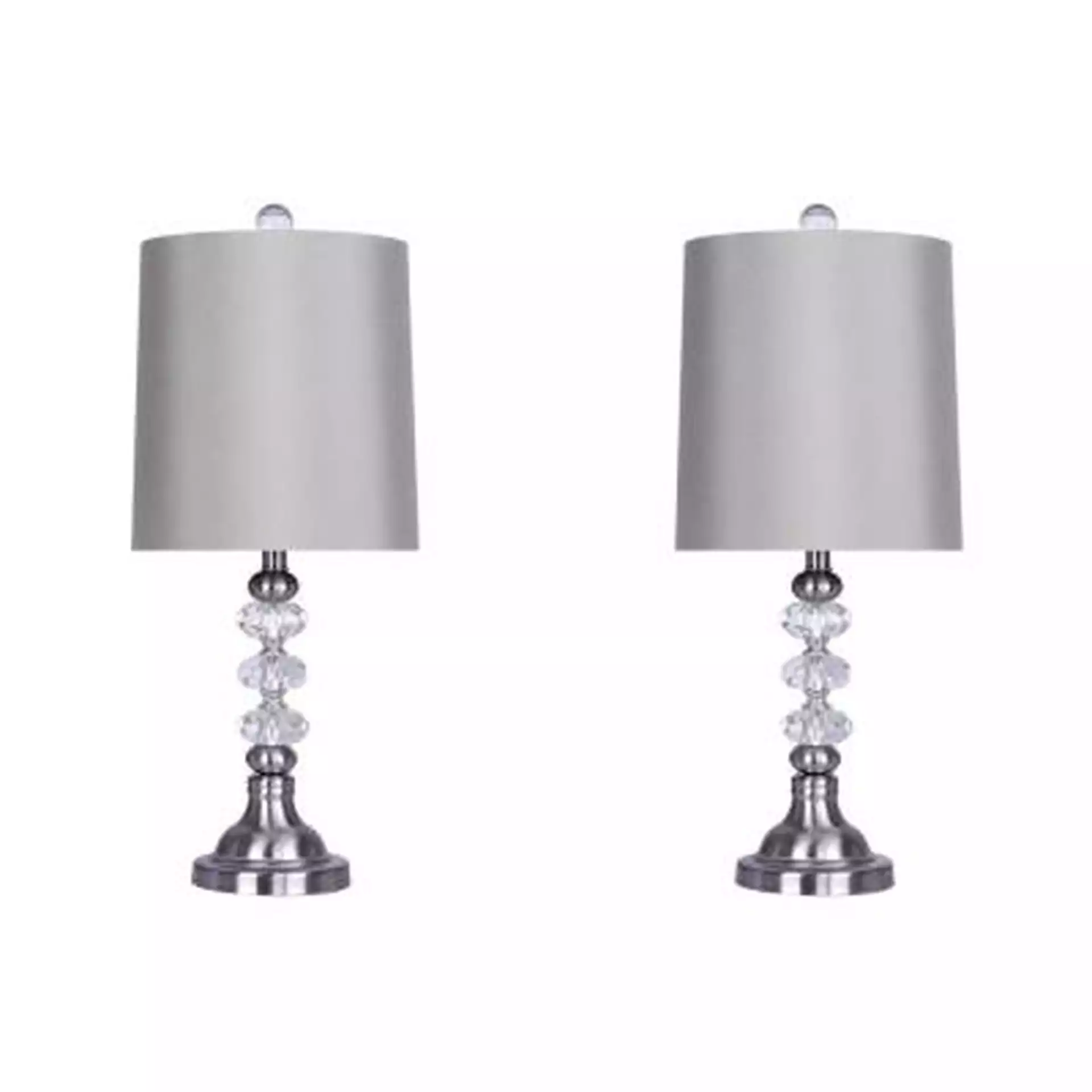 GRANDVIEW GALLERY 20 in. Genuine Crystal Accent Lamps with Brushed Nickel Accents and Grey Silk-Like Shades (2 Pack)