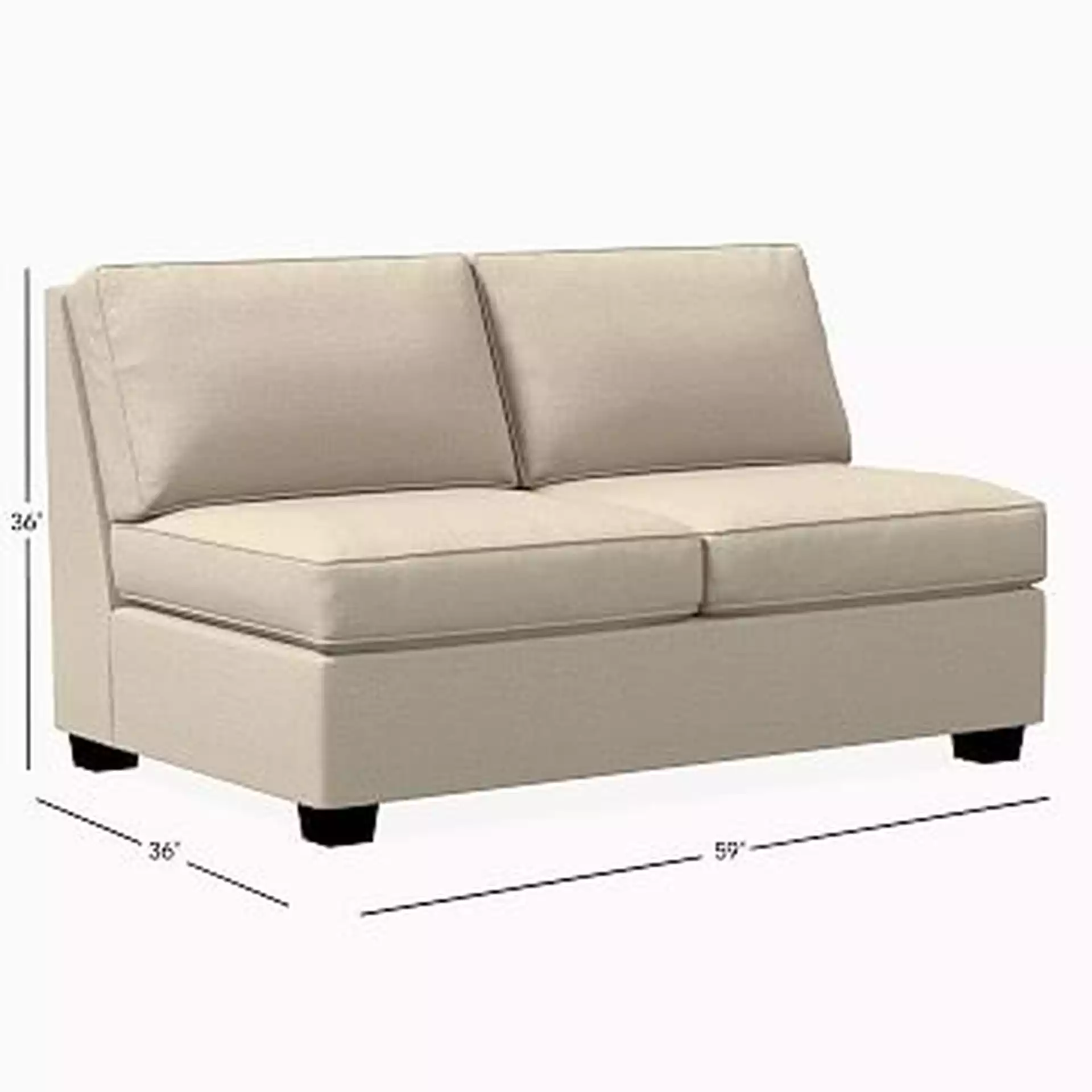 Henry Armless Loveseat, Poly, Twill, Dove, Chocolate