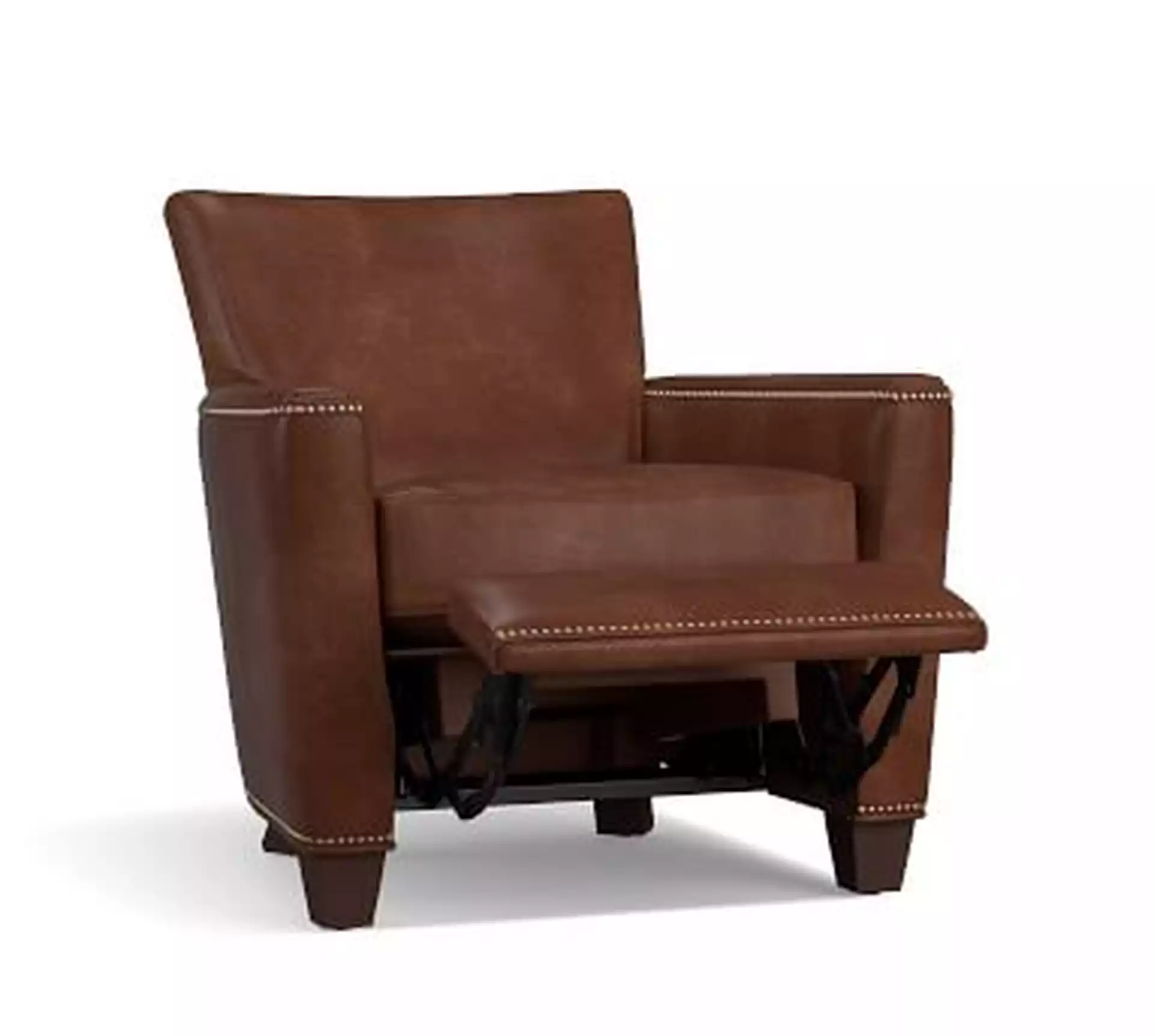 Irving Square Arm Leather Power Tech Recliner with Bronze Nailheads, Polyester Wrapped Cushions, Statesville Espresso