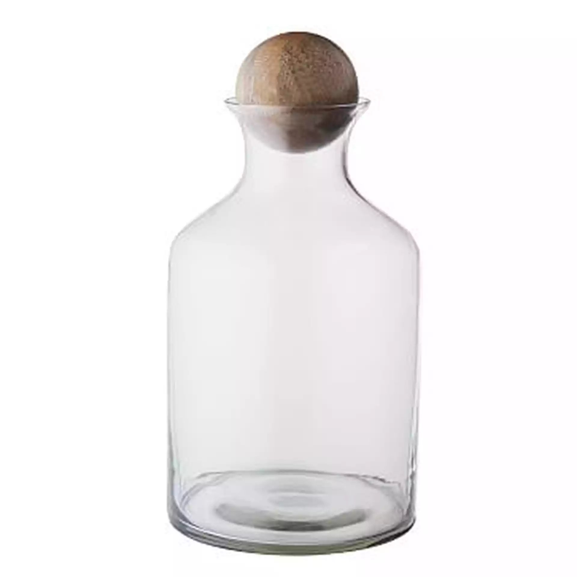 Glass Whiskey Bottle, Wood Stopper, Clear