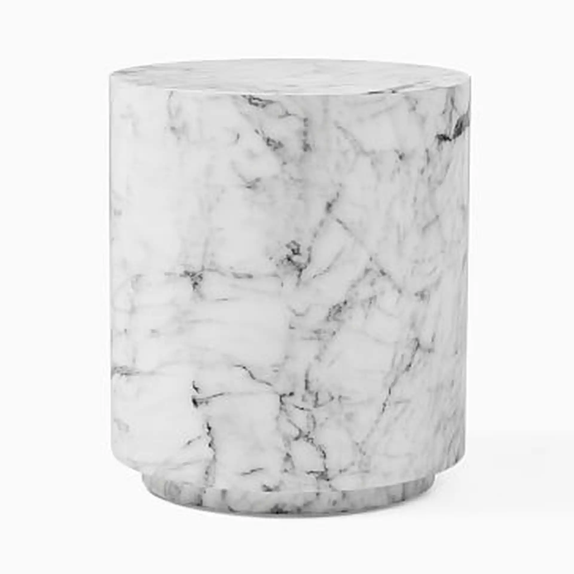 Marbled Drum Side Table, Round, White