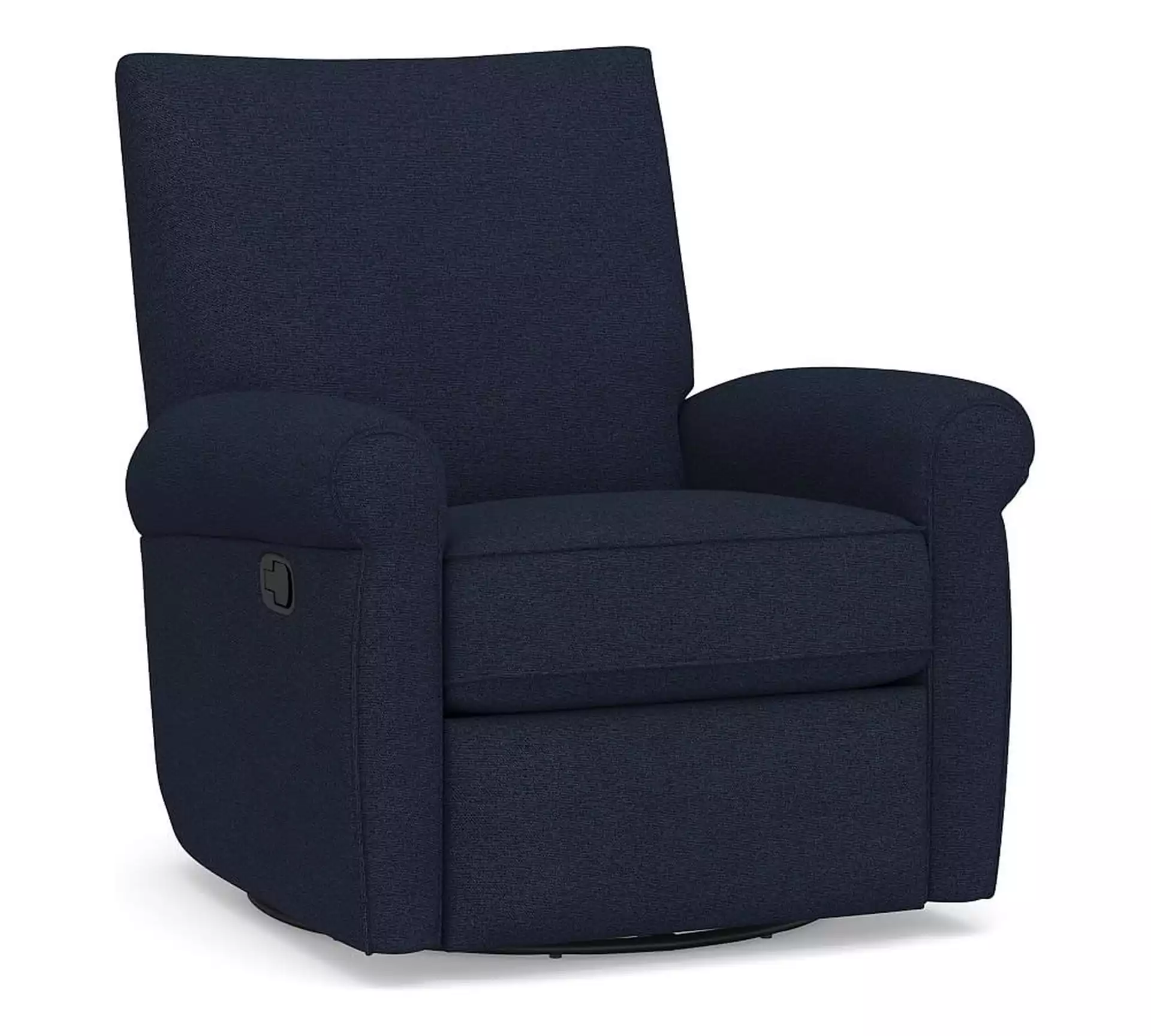 Grayson Roll Arm Upholstered Swivel Recliner, Polyester Wrapped Cushions, Performance Heathered Basketweave Navy