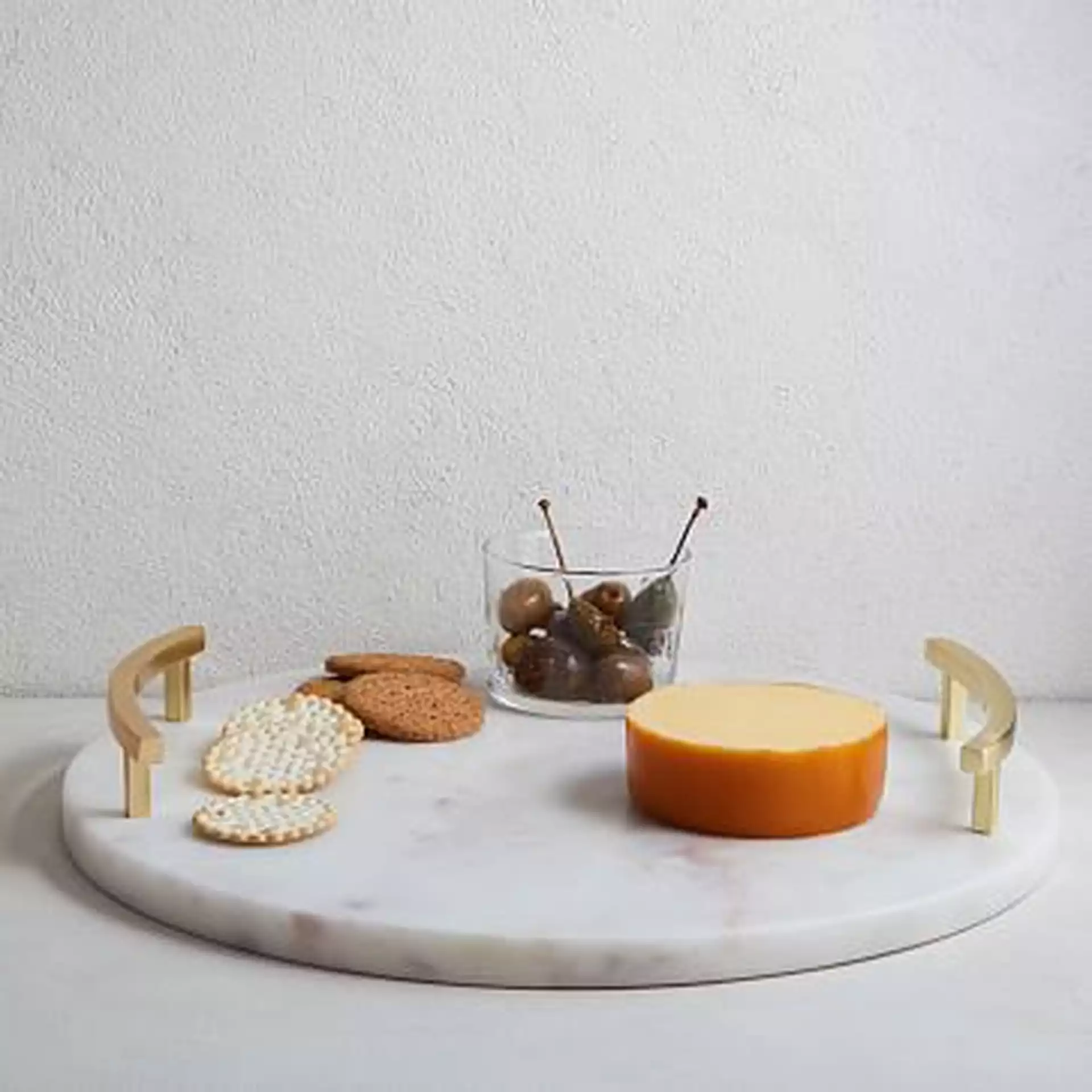 Marble + Brass Round Cheese Board, Gold