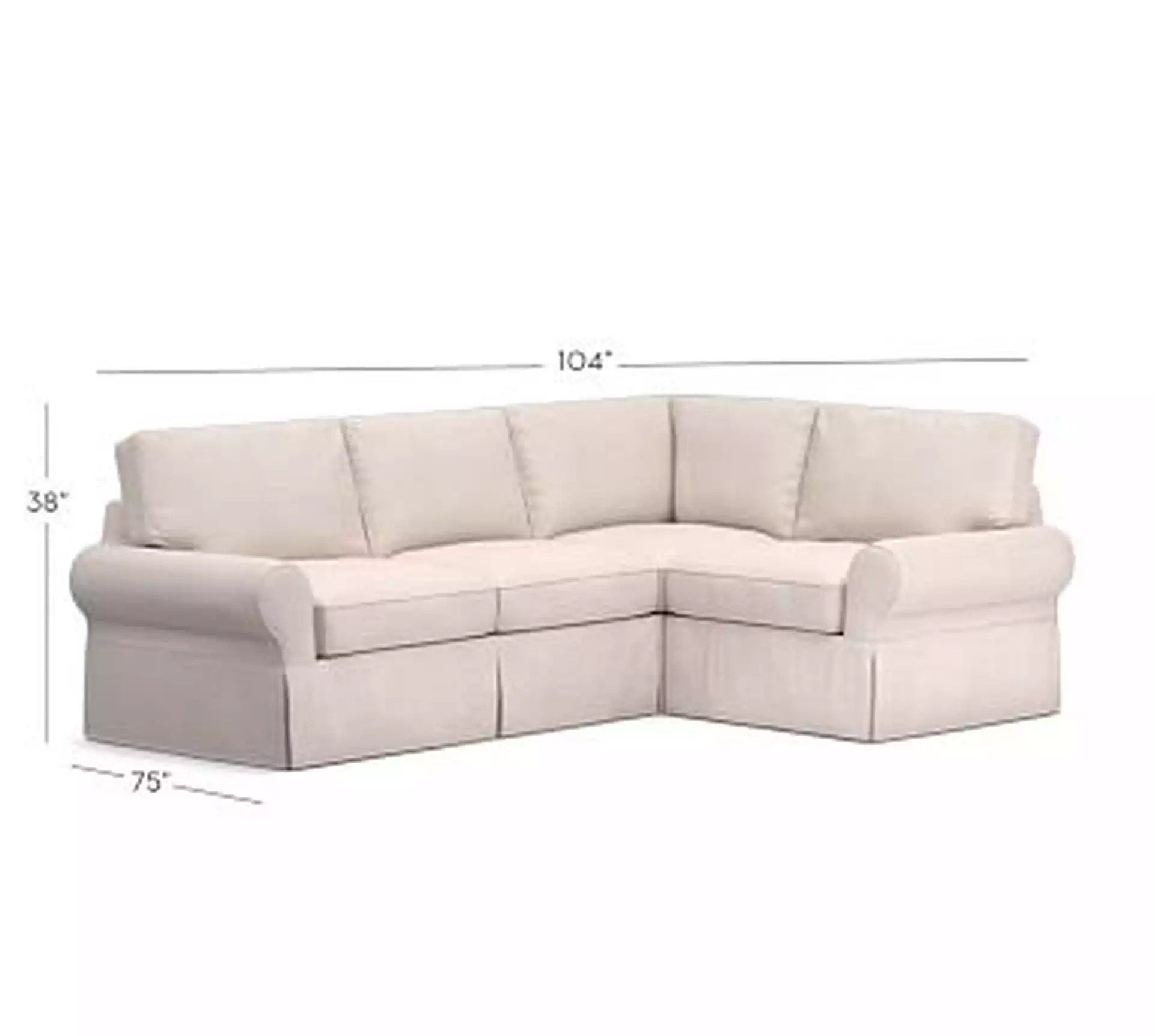 PB Basic Slipcovered Left Arm 3-Piece Sectional, Polyester Wrapped Cushions, Park Weave Oatmeal
