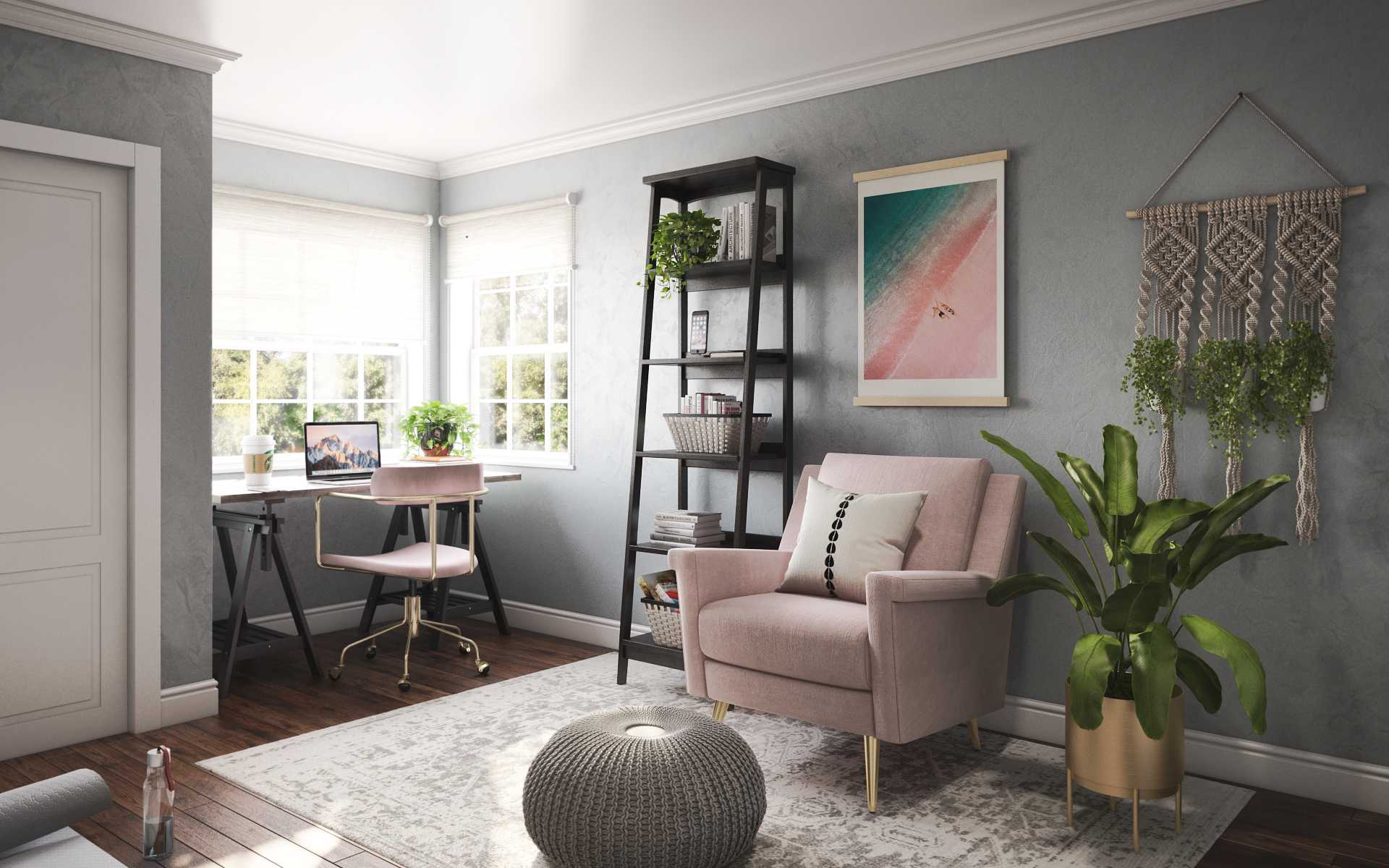 Glam, Midcentury Modern, Preppy Office Design by Havenly Interior