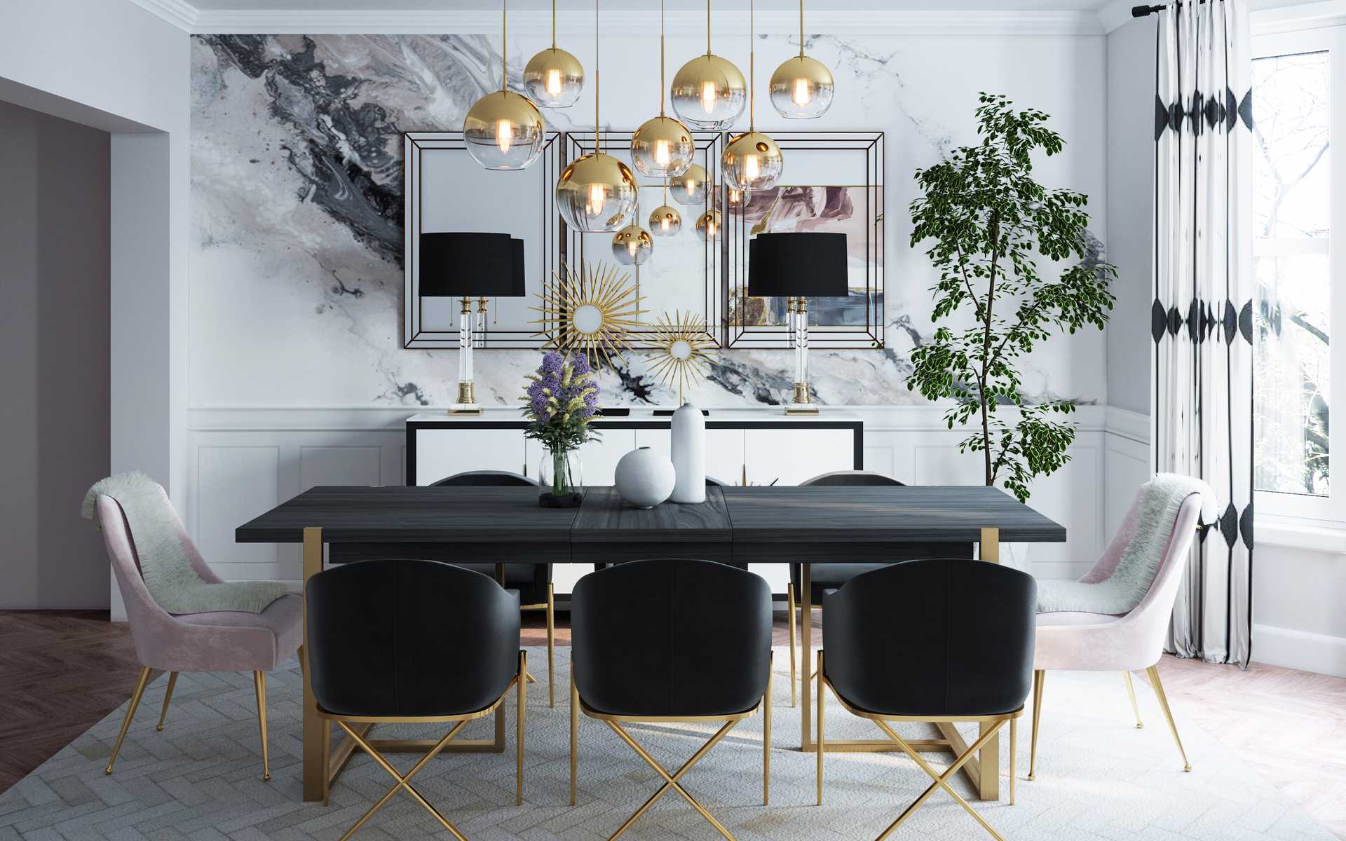Glam Dining Room Design by Havenly Interior Designer Kamila