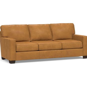 Turner Square Arm Leather Grand Sofa 2 Seater 103 5 With Bronze Nailheads Down Blend Wrapped Cushions Churchfield Camel Pottery Barn Turner Square Arm Leather Grand Sofa 2, Turner Square Arm Leather Sleeper Sofa