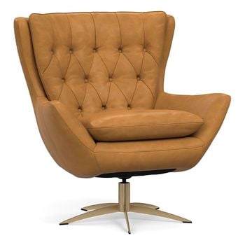 Wells Leather Swivel Armchair With, Leather Swivel Armchair