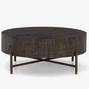Fargo Round Coffee Table Distressed Gray Patina Copper Pottery Barn
