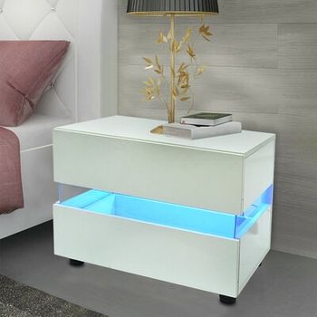 Details about   NEW High Gloss Nightstand W/ LED Light Bedside End Table Bedroom Furniture White 