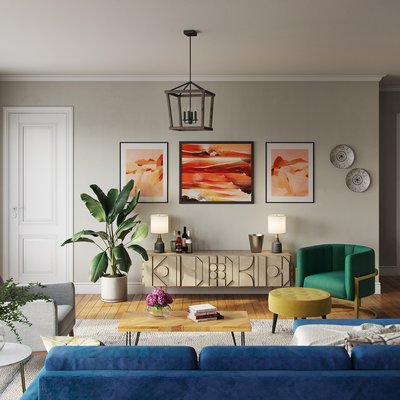 Contemporary, Modern, Eclectic, Midcentury Modern Living Room Design by Rhonda Stanbury Interior Designer Hanna