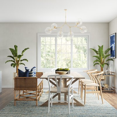 Bohemian, Coastal, Glam, Transitional Dining Room Design by Rhonda Stanbury Interior Designer Ghianella