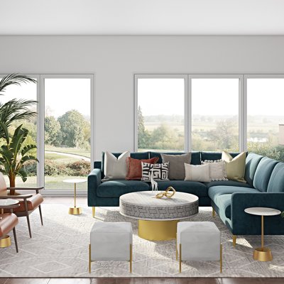 Contemporary, Modern, Eclectic, Bohemian, Glam, Global Living Room Design by Rhonda Stanbury Interior Designer Ghianella