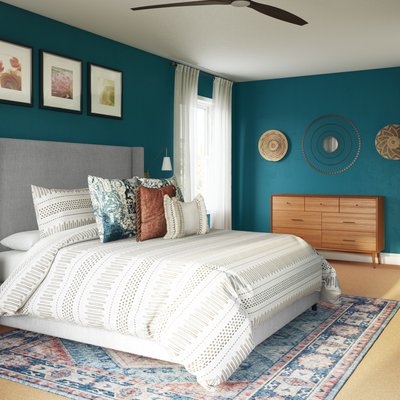 Bohemian, Global, Midcentury Modern Bedroom Design by Rhonda Stanbury Interior Designer Chanel