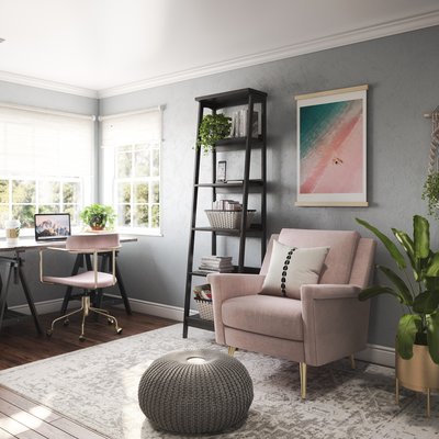 Glam, Midcentury Modern, Preppy Office Design by Rhonda Stanbury Interior Designer Anna