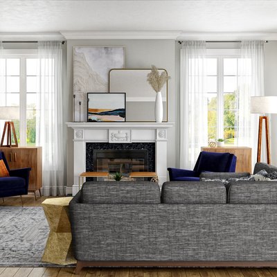 Modern, Bohemian, Transitional, Midcentury Modern Living Room Design by Rhonda Stanbury Interior Designer Julie