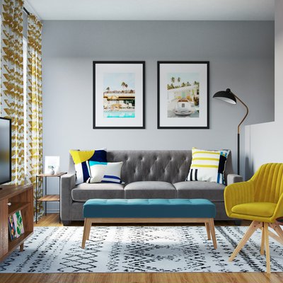 Eclectic, Bohemian, Global, Midcentury Modern Living Room Design by Rhonda Stanbury Interior Designer Natalie