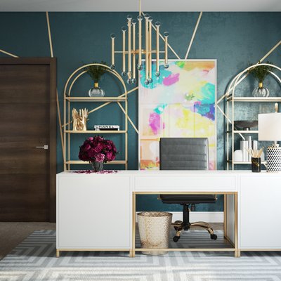 Glam, Preppy Office Design by Rhonda Stanbury Interior Designer Kamila