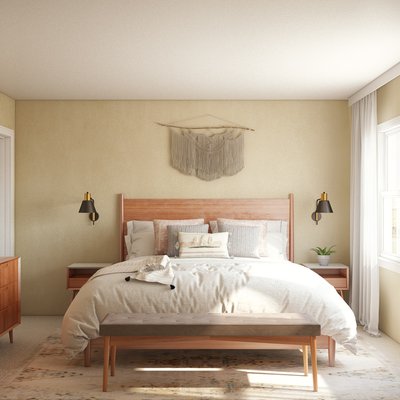 Bohemian, Midcentury Modern Bedroom Design by Rhonda Stanbury Interior Designer Rachel