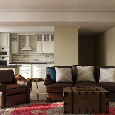 Rustic, Midcentury Modern Living Room Design by Rhonda Stanbury Interior Designer Shirley