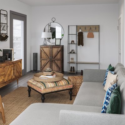 Industrial, Global, Midcentury Modern Living Room Design by Rhonda Stanbury Interior Designer Kiele