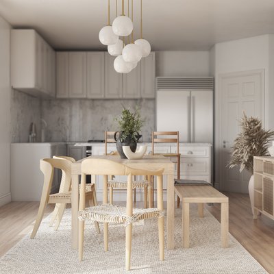 Bohemian, Coastal, Scandinavian Dining Room Design by Rhonda Stanbury Interior Designer Astrid