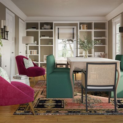 Contemporary, Eclectic, Bohemian, Vintage, Classic Contemporary, Preppy Dining Room Design by Rhonda Stanbury Interior Designer Lisa