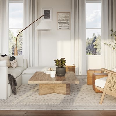 Contemporary, Bohemian, Farmhouse, Scandinavian Living Room Design by Rhonda Stanbury Interior Designer Romina