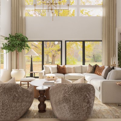 Modern, Bohemian, Farmhouse, Scandinavian, Inspired Modern, Contemporary Luxe, Organic Modern, Warm Transitional, New Classic Living Room Design by Rhonda Stanbury Interior Designer Anny
