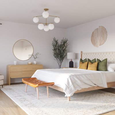 Modern, Bohemian, Transitional, Midcentury Modern, Scandinavian Bedroom Design by Rhonda Stanbury Interior Designer Brittany