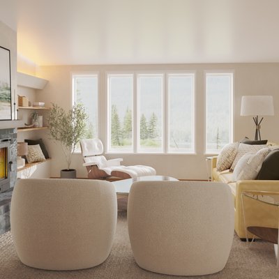 Farmhouse, Transitional, Midcentury Modern, Scandinavian Living Room Design by Rhonda Stanbury Interior Designer Karie