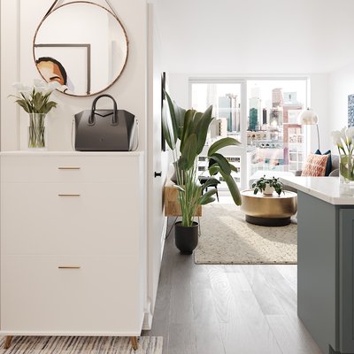 Glam, Midcentury Modern Entryway Design by Rhonda Stanbury Interior Designer Vye