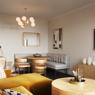Modern, Glam, Midcentury Modern Living Room Design by Rhonda Stanbury Interior Designer Angie