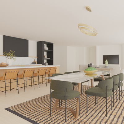 Midcentury Scandi, Warm Transitional Dining Room Design by Rhonda Stanbury Interior Designer Marisa