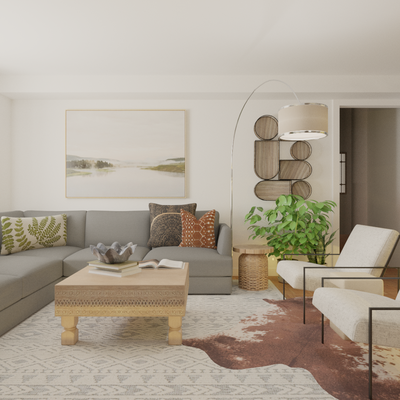 Bohemian, Industrial, Rustic, Warm Transitional Living Room Design by Rhonda Stanbury Interior Designer Andrew